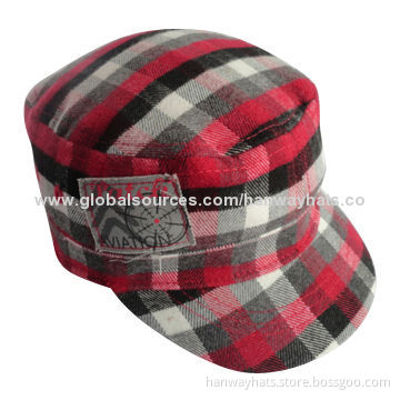 Plaid military hats with patch